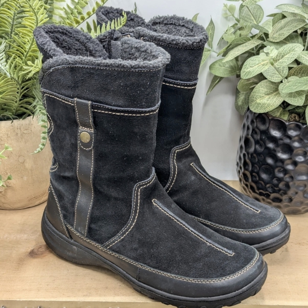 Clark’s Andes Fortune Black Suede Womens Size 9.5W Zip Up Boots Casual Winter